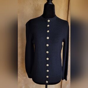 Cardigan Black Knit, Reflective Crystal Buttons, Ribbed Texture, Classic Fit S
